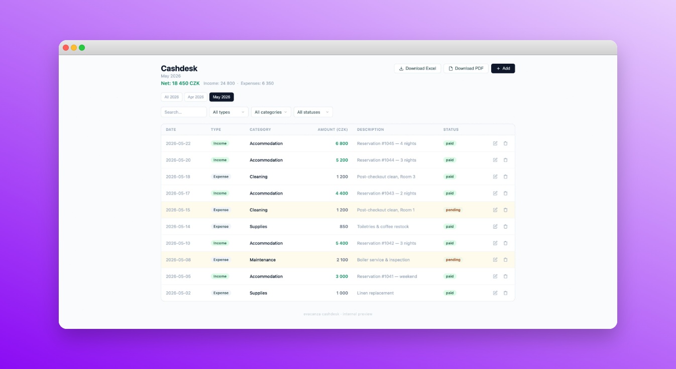 Evacanza owner dashboard