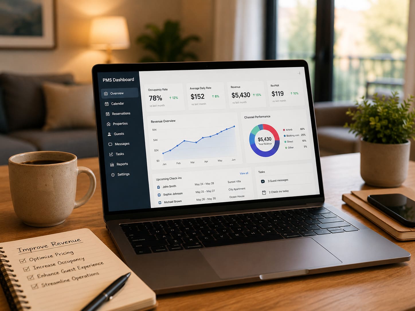 property management dashboard on laptop