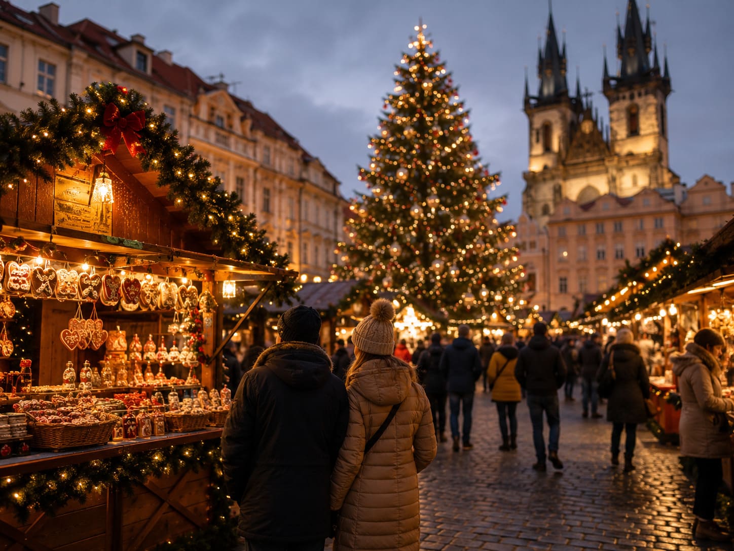 Prague Christmas market at night
