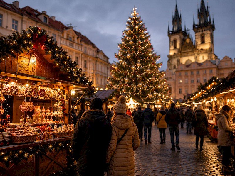 Prague Christmas market at night